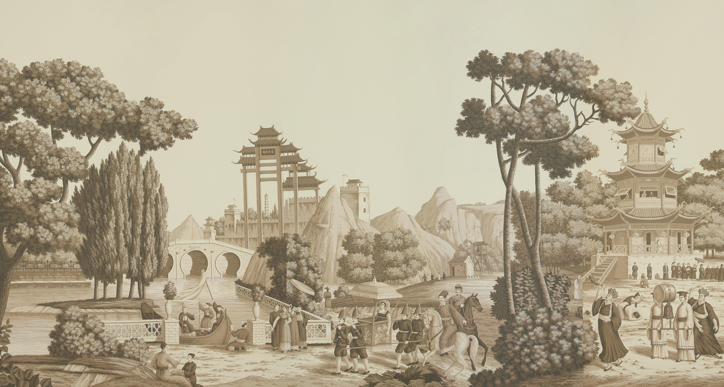 Обои ручная роспись Procession Chinoise Sepia on scenic paper Обои ручная роспись Procession Chinoise Sepia on scenic paper - постер Loft-Concept в Рязани