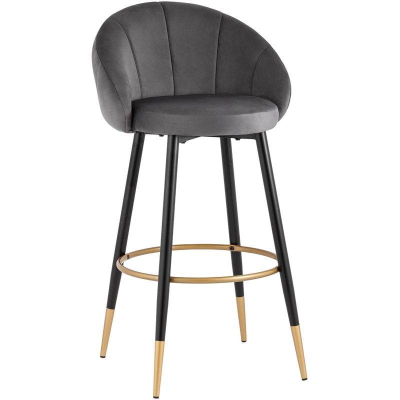 Барный Стул Alberto Chair Серый Велюр Серый Черный Золотой Барный Стул Alberto Chair Серый Велюр Серый Черный Золотой в Рязани | Loft Concept