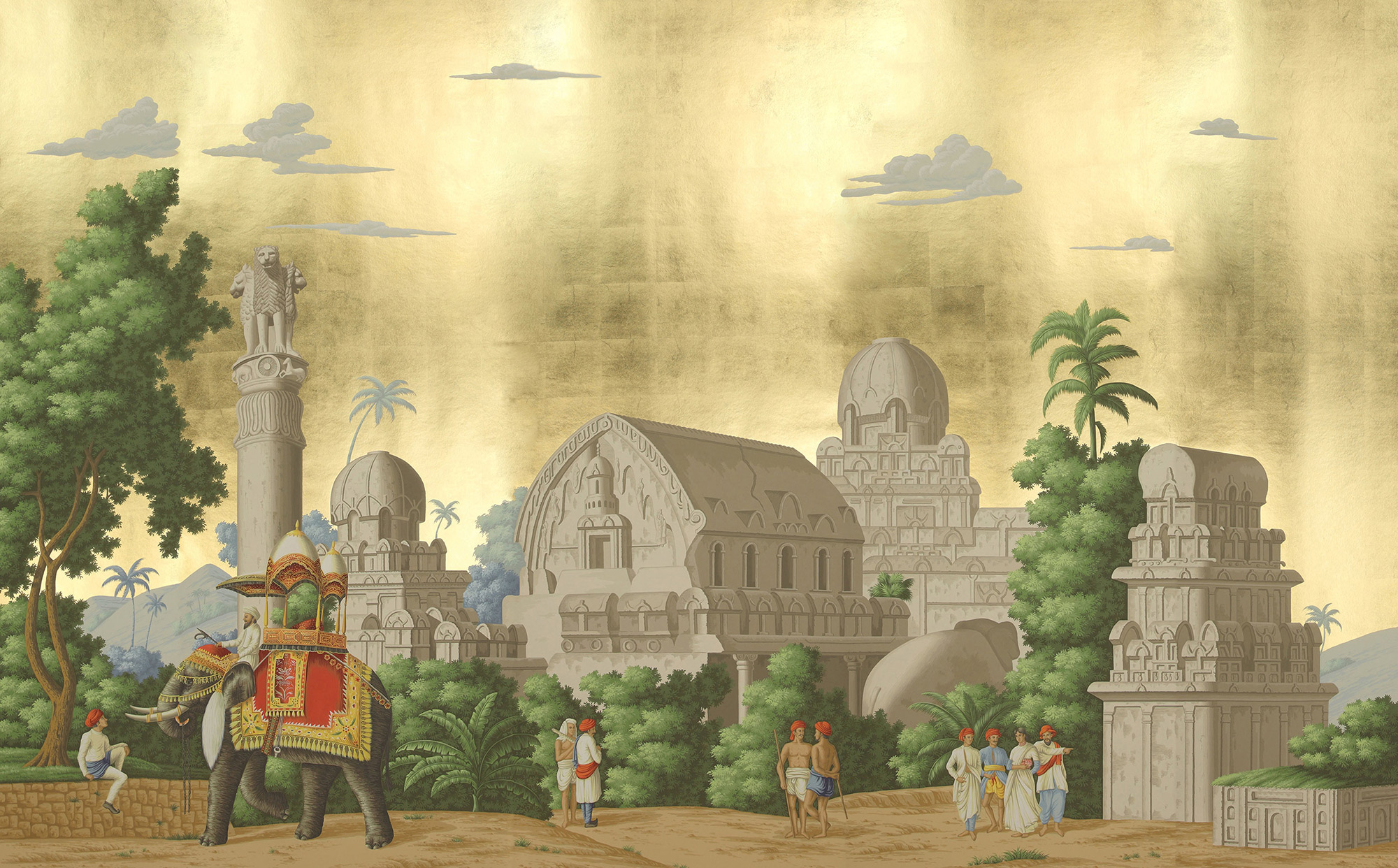 Обои ручная роспись Early Views of India Eden on Deep Rich Gold gilded paper Обои ручная роспись Early Views of India Eden on Deep Rich Gold gilded paper - постер Loft-Concept в Рязани