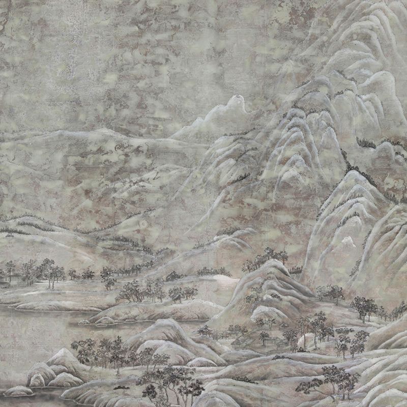 Обои ручная роспись A Thousand Li of Rivers and Mountains Colourway SC-102 on Sterling Silver gilded paper with pearlescent antiquing Обои ручная роспись A Thousand Li of Rivers and Mountains Colourway SC-102 on Sterling Silver gilded paper with pearlescent antiquing в Рязани | Loft Concept