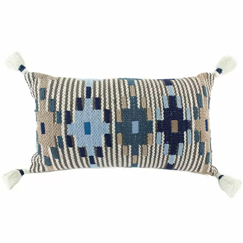 Подушка Blue Ikat с кисточками Синий Голубой Бежевый Подушка Blue Ikat с кисточками Синий Голубой Бежевый в Рязани | Loft Concept