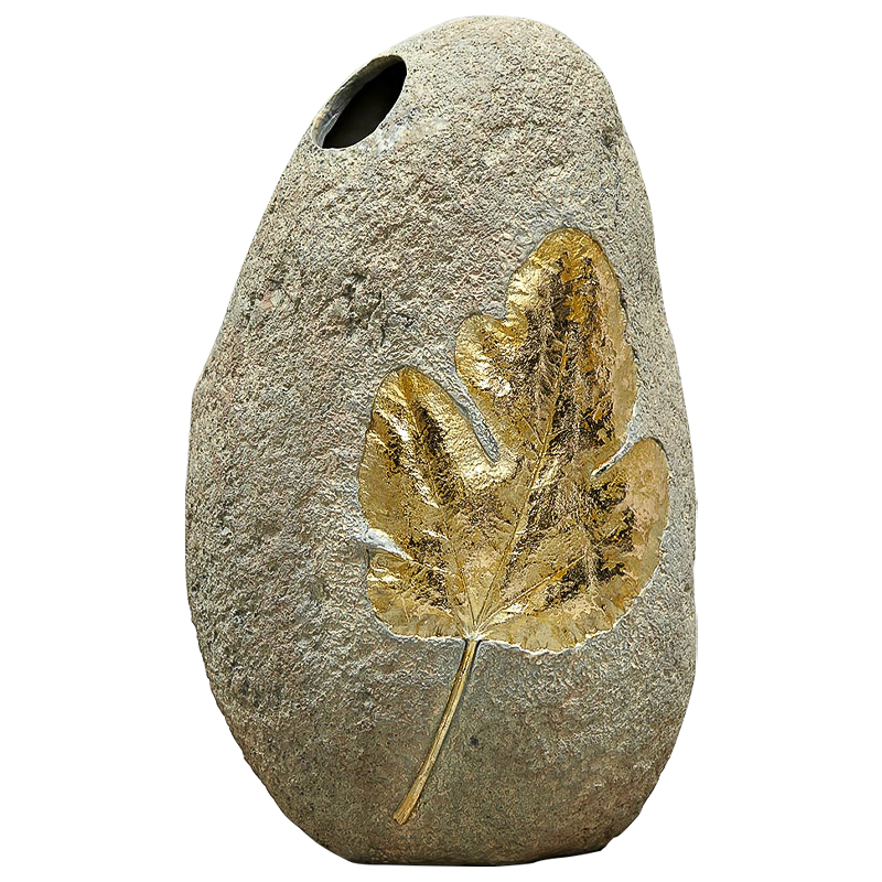 Ваза Golden Stone Leaf Vase имитация камня Бежево-серый Золотой в Рязани | Loft Concept 