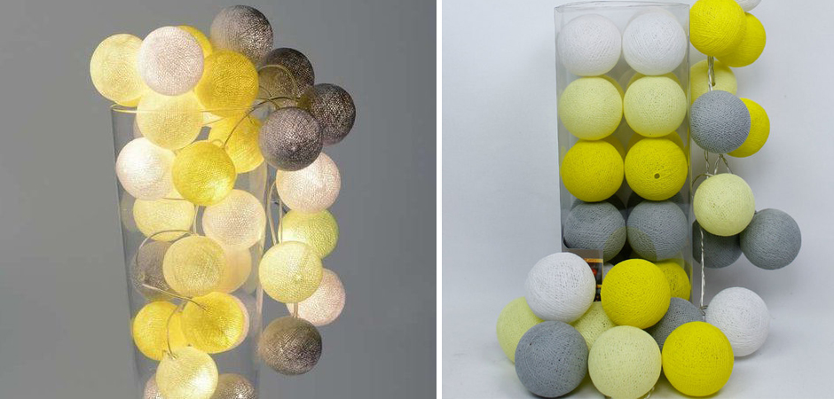 Гирлянда хлопковые фонарики Сotton Ball Yellow - Loft-Concept в Рязани