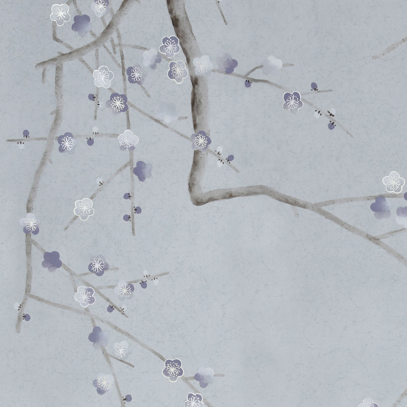 Обои ручная роспись Plum Blossom Special Colourway on Crackled Silver metallic silk Обои ручная роспись Plum Blossom Special Colourway on Crackled Silver metallic silk в Рязани | Loft Concept