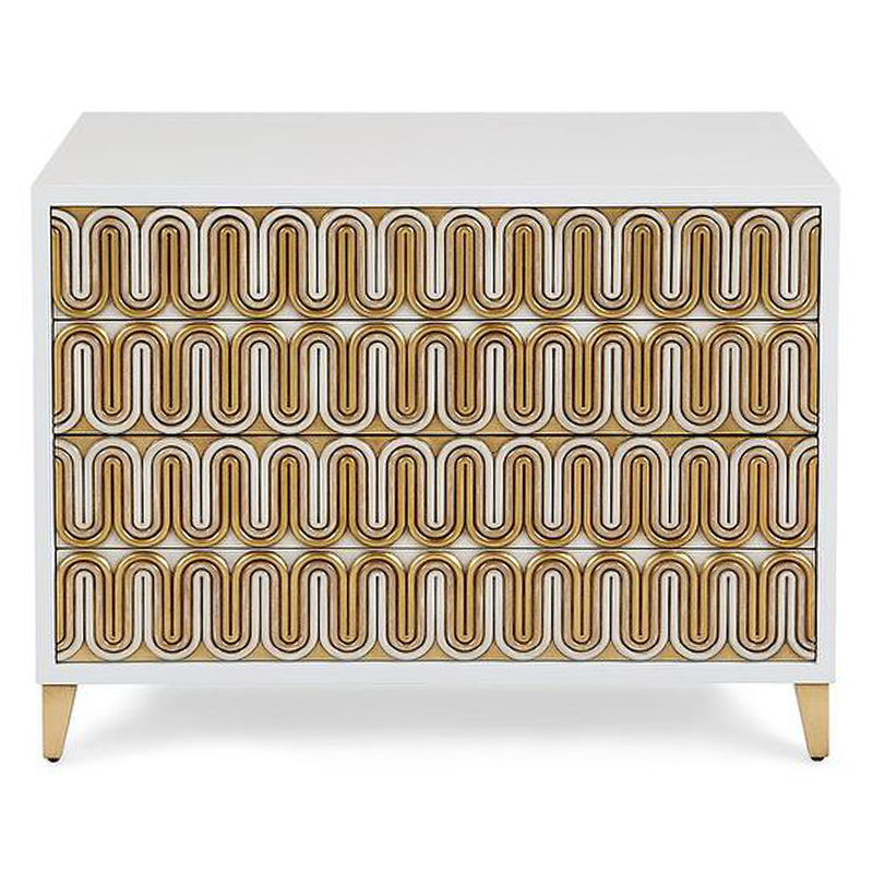 Комод Park Avenue Brass Wave Pattern Chest of Drawers Белый Золотой Комод Park Avenue Brass Wave Pattern Chest of Drawers Белый Золотой в Рязани | Loft Concept