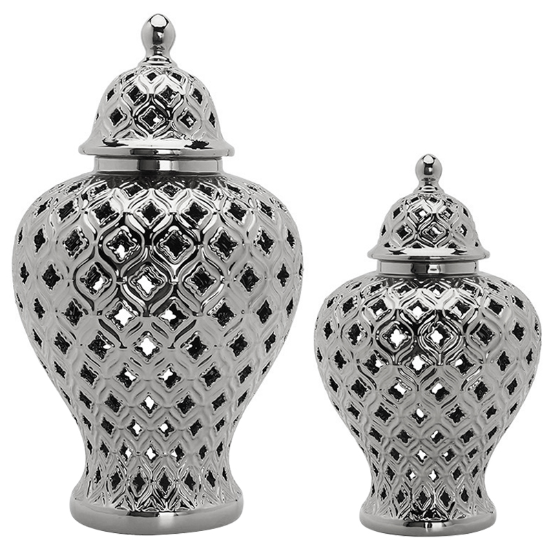 Ваза с крышкой Ceramic Silver Carving Vase Серебряный Ваза с крышкой Ceramic Silver Carving Vase Серебряный в Рязани | Loft Concept