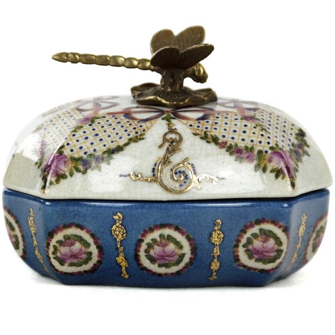 Шкатулка Box Floral Ornament Белый Бронза Синий Шкатулка Box Floral Ornament Белый Бронза Синий в Рязани | Loft Concept