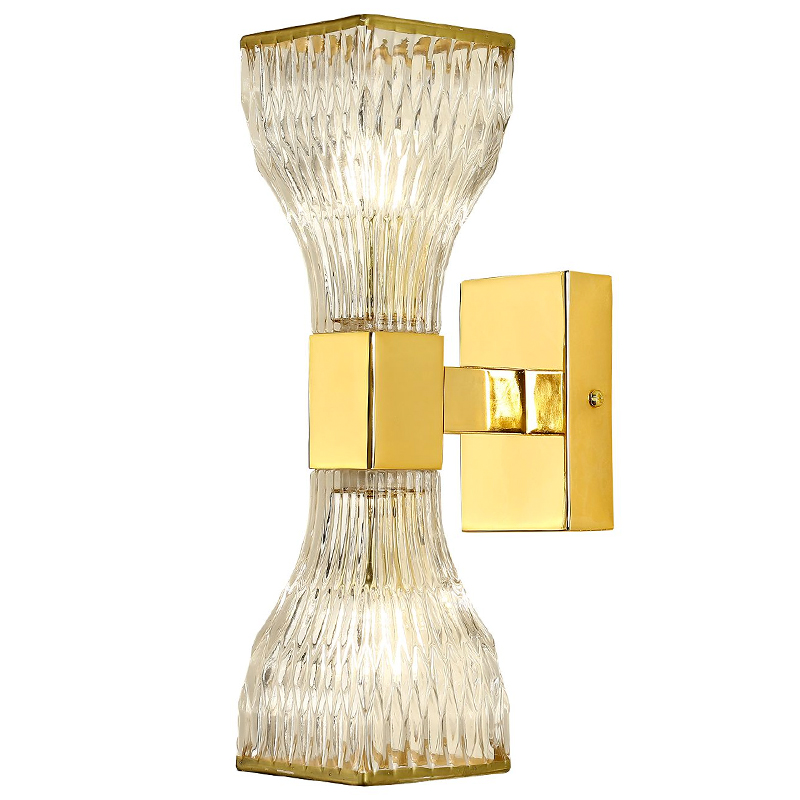 Бра с двумя плафонами из рельефного стекла GLASS HORN Gold Прозрачный Золотой в Рязани | Loft Concept 