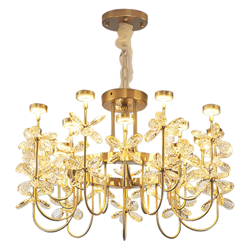 Люстра с хрустальными цветами Crystal Flowers Chandelier Золотой Прозрачный Люстра с хрустальными цветами Crystal Flowers Chandelier Золотой Прозрачный в Рязани | Loft Concept