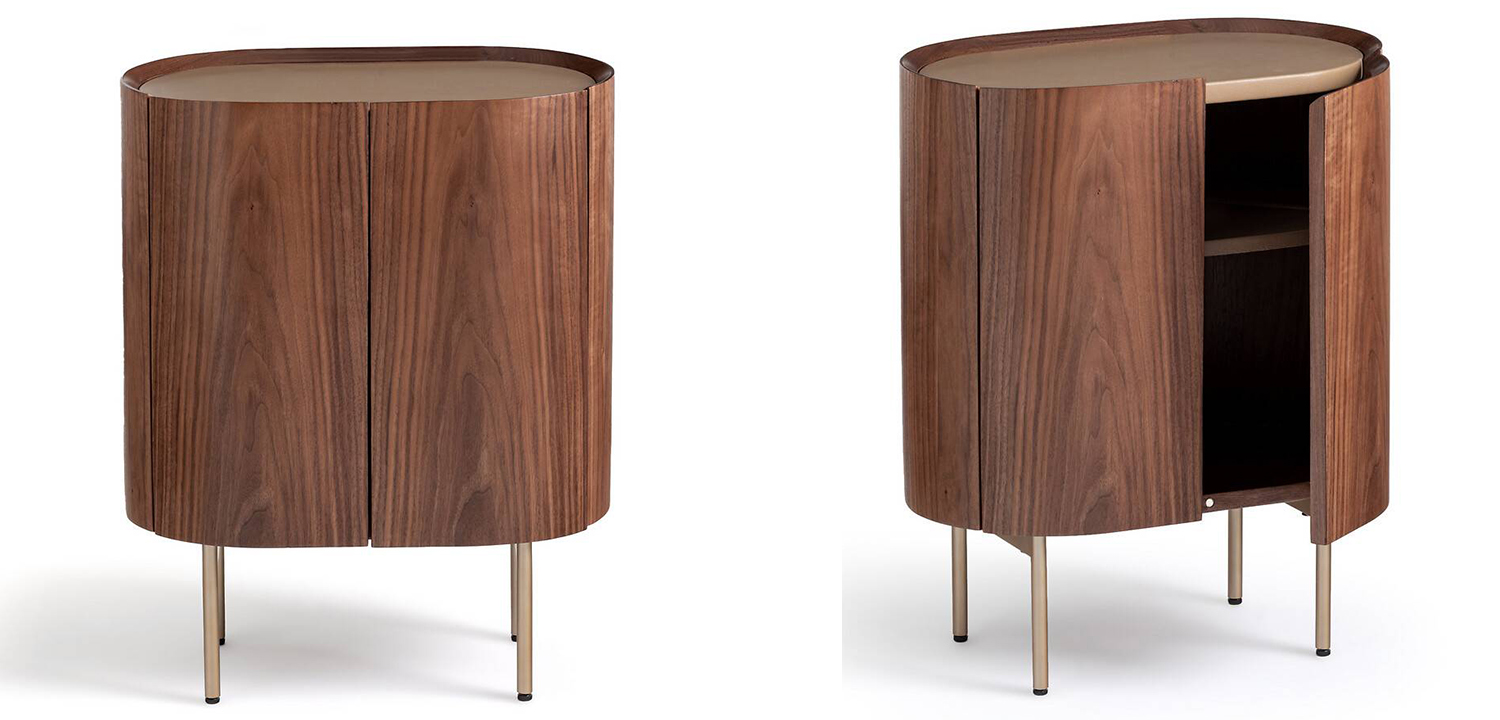 Тумба округлой формы Walnut and Leather массив ореха и столешница из натуральной кожи - фото