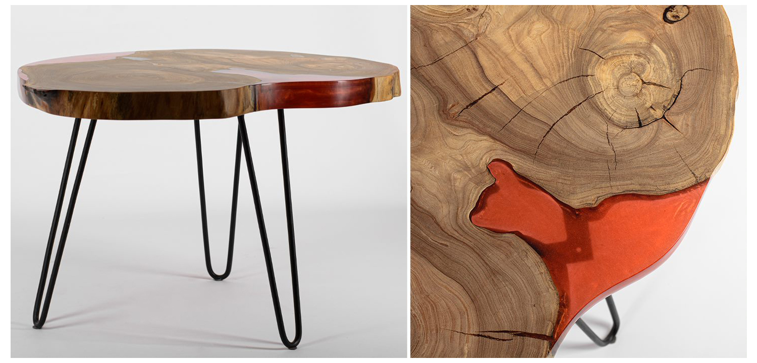 Кофейный стол карагач + красная смола - фото