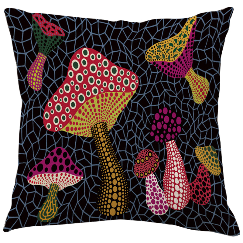 Декоративная подушка Yayoi Kusama Mushrooms Мульти Черный Декоративная подушка Yayoi Kusama Mushrooms Мульти Черный в Рязани | Loft Concept