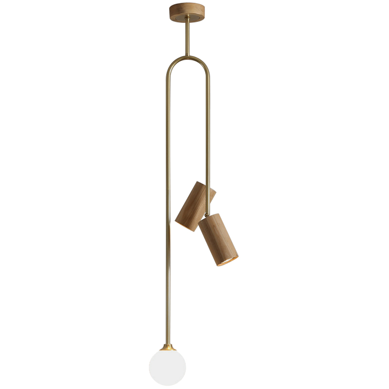 Потолочный светильник Ando Wooden Metal Brass Light 3 плафона Древесина Коричневый Латунь Потолочный светильник Ando Wooden Metal Brass Light 3 плафона Древесина Коричневый Латунь в Рязани | Loft Concept