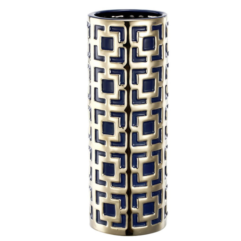 Ваза с геометрическим узором Marion Vase Золотой Синий Ваза с геометрическим узором Marion Vase Золотой Синий в Рязани | Loft Concept