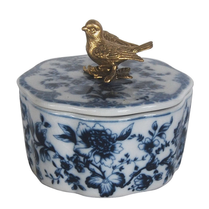 Шкатулка Blue and Bronze Bird Бронза Синий Белый Шкатулка Blue and Bronze Bird Бронза Синий Белый в Рязани | Loft Concept