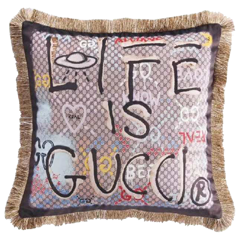 Декоративная подушка Cтиль Gucci Life is Gucci Коричневый Мульти Декоративная подушка Cтиль Gucci Life is Gucci Коричневый Мульти в Рязани | Loft Concept