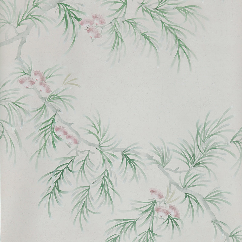 Обои ручная роспись Silk Tree Colourway SC-92 on Crackled Silver on Shell Pink metallic silk Обои ручная роспись Silk Tree Colourway SC-92 on Crackled Silver on Shell Pink metallic silk в Рязани | Loft Concept