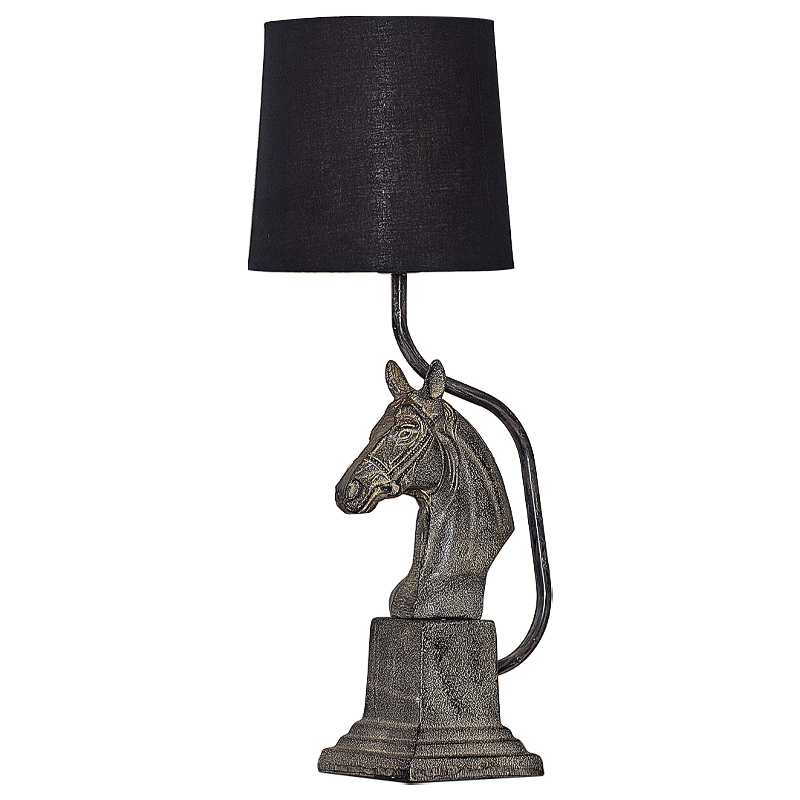 Настольная лампа с абажуром Lampshade Horse Sculpture Черный Металлик винтаж Настольная лампа с абажуром Lampshade Horse Sculpture Черный Металлик винтаж в Рязани | Loft Concept
