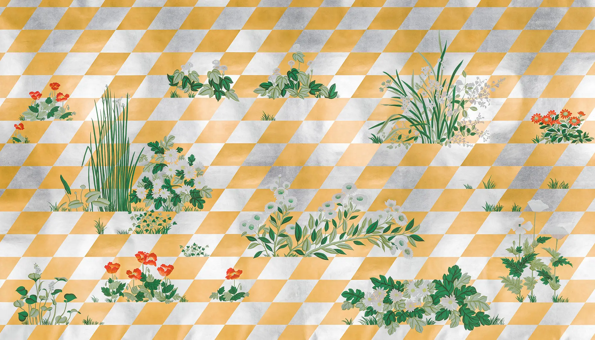Обои ручная роспись Tiled Meadow Original colourway on Egyptian Gold gilded paper Обои ручная роспись Tiled Meadow Original colourway on Egyptian Gold gilded paper - постер Loft-Concept в Рязани