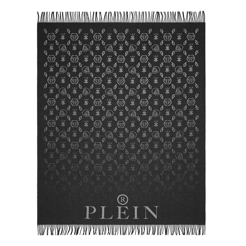 Плед Philipp Plein Plaid Cashmere Monogram Черный Серый Плед Philipp Plein Plaid Cashmere Monogram Черный Серый в Рязани | Loft Concept