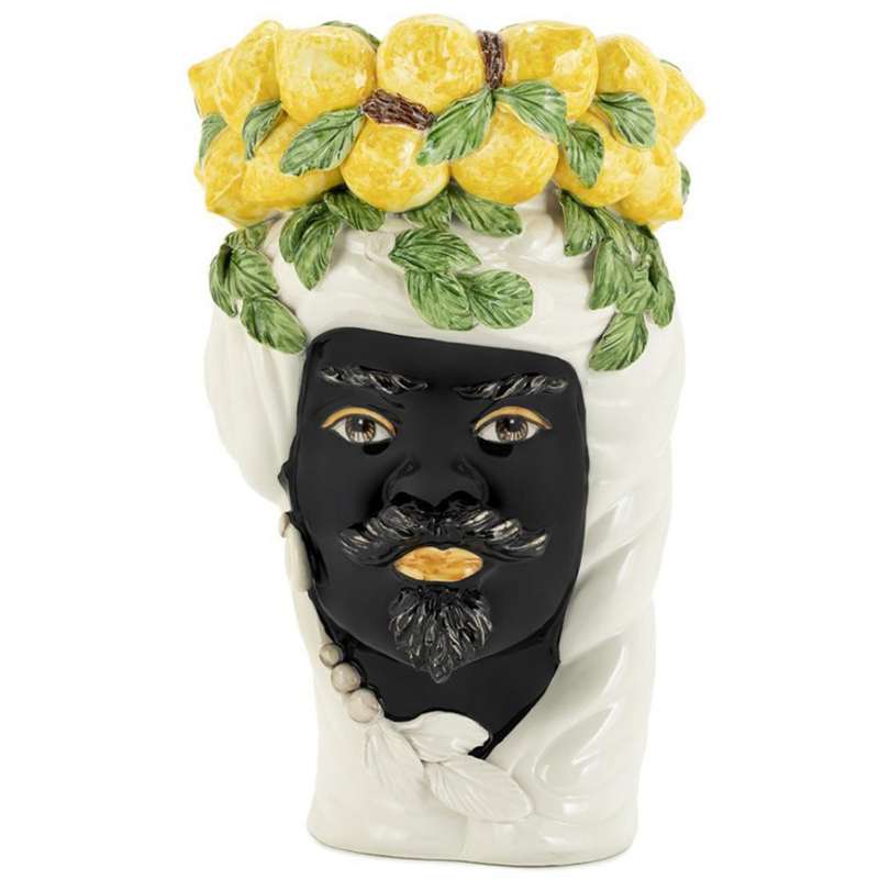 Ваза Vase Lemon Head Man White Белый Черный Желтый Зеленый Ваза Vase Lemon Head Man White Белый Черный Желтый Зеленый в Рязани | Loft Concept