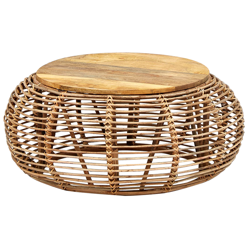 Плетеный кофейный стол с деревянной столешницей Wicker Wood Coffee Table Древесина Плетеный кофейный стол с деревянной столешницей Wicker Wood Coffee Table Древесина в Рязани | Loft Concept