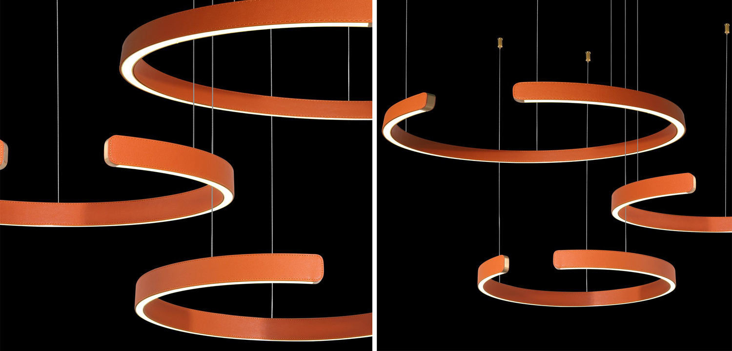 Люстра Half Ring 3 orange leather - фото