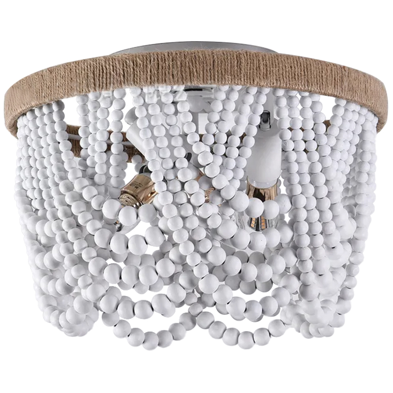 Круглый потолочный светильник с подвесками в виде круглых белых бусин White Beads Ceiling Lamp Белый Коричневый Круглый потолочный светильник с подвесками в виде круглых белых бусин White Beads Ceiling Lamp Белый Коричневый в Рязани | Loft Concept