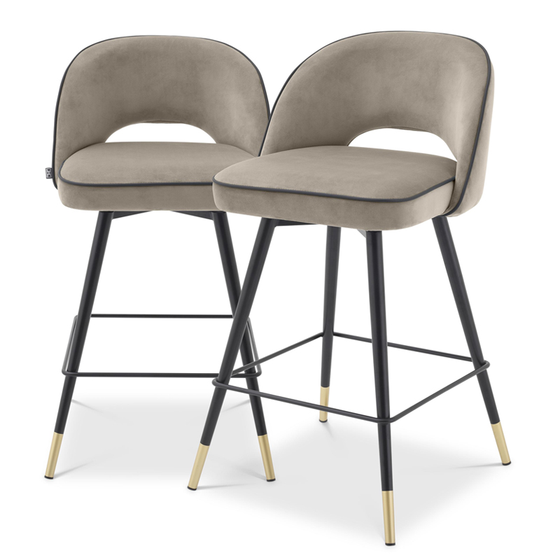 Комплект полубарных стульев Eichholtz Counter Stool Cliff set of 2 greige Бежево-серый Черный Латунь Комплект полубарных стульев Eichholtz Counter Stool Cliff set of 2 greige Бежево-серый Черный Латунь в Рязани | Loft Concept