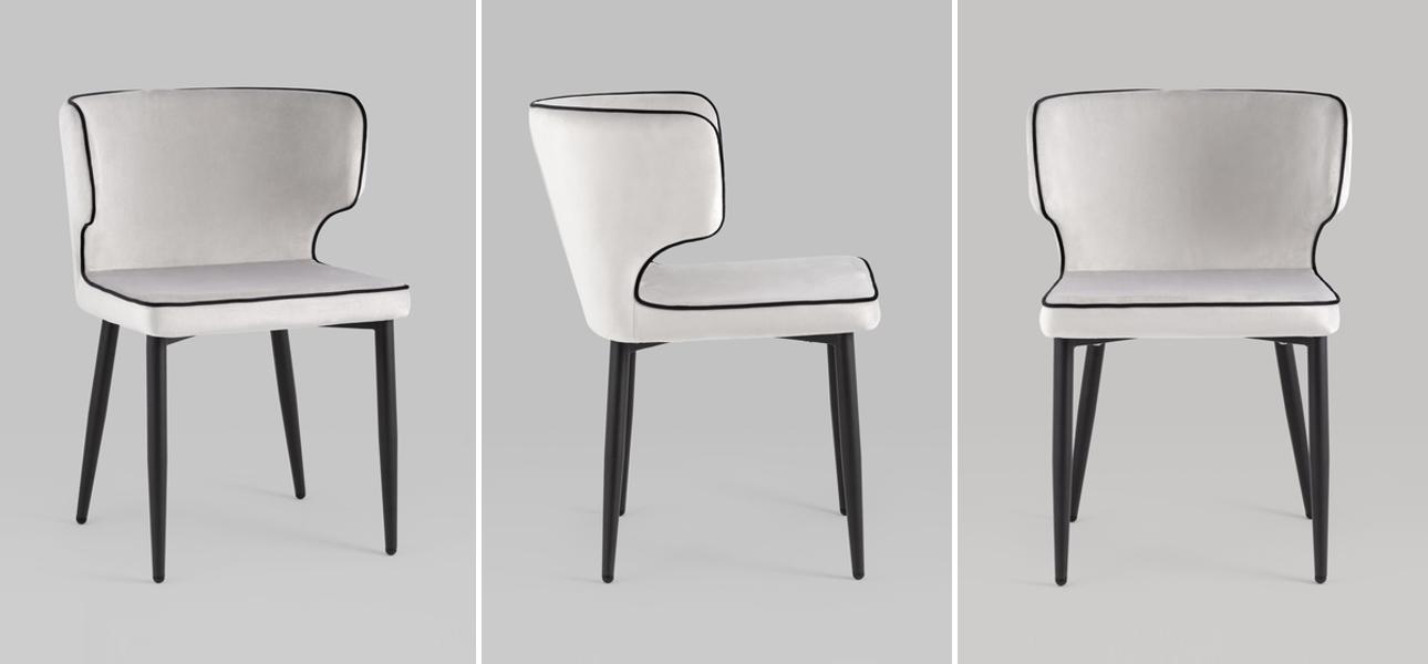 Стул Mateo Chair Молочный Велюр с Черным кантом - фото