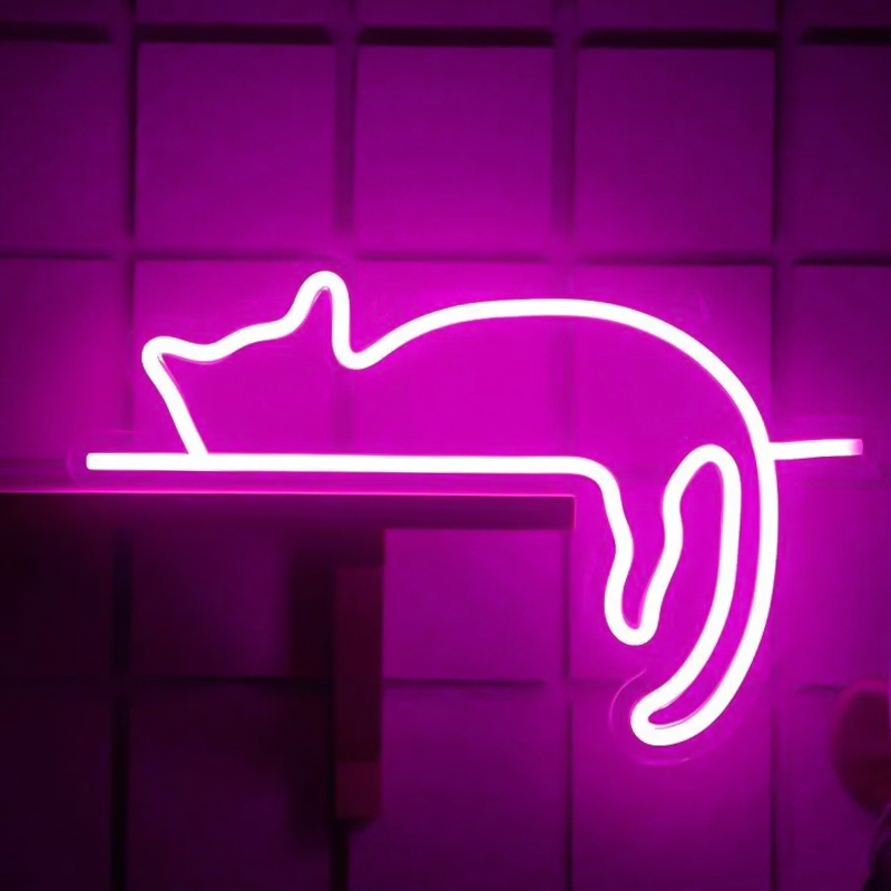 Неоновая настенная лампа Sleeping Kitten Neon Wall Lamp Розовый Неоновая настенная лампа Sleeping Kitten Neon Wall Lamp Розовый в Рязани | Loft Concept