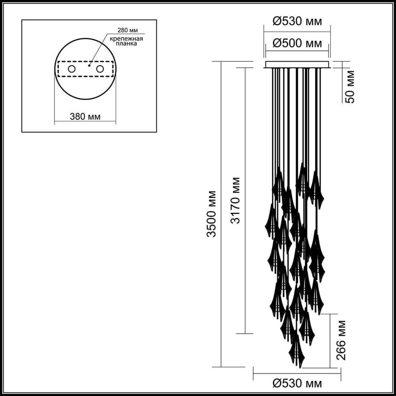 Люстра каскадная с 24-мя рельефными прозрачными плафонами в форме лепестков Glass Pod  в Рязани