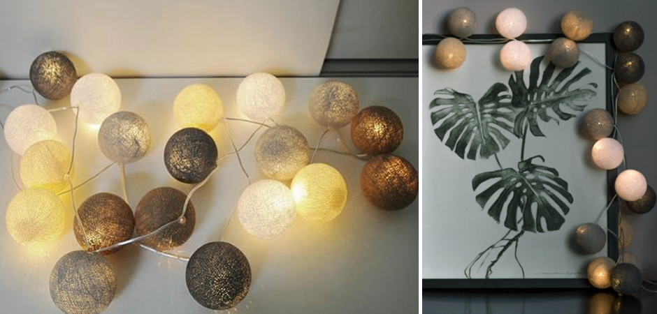 Гирлянда хлопковые фонарики Сotton Ball Sand-Grey - Loft-Concept в Рязани