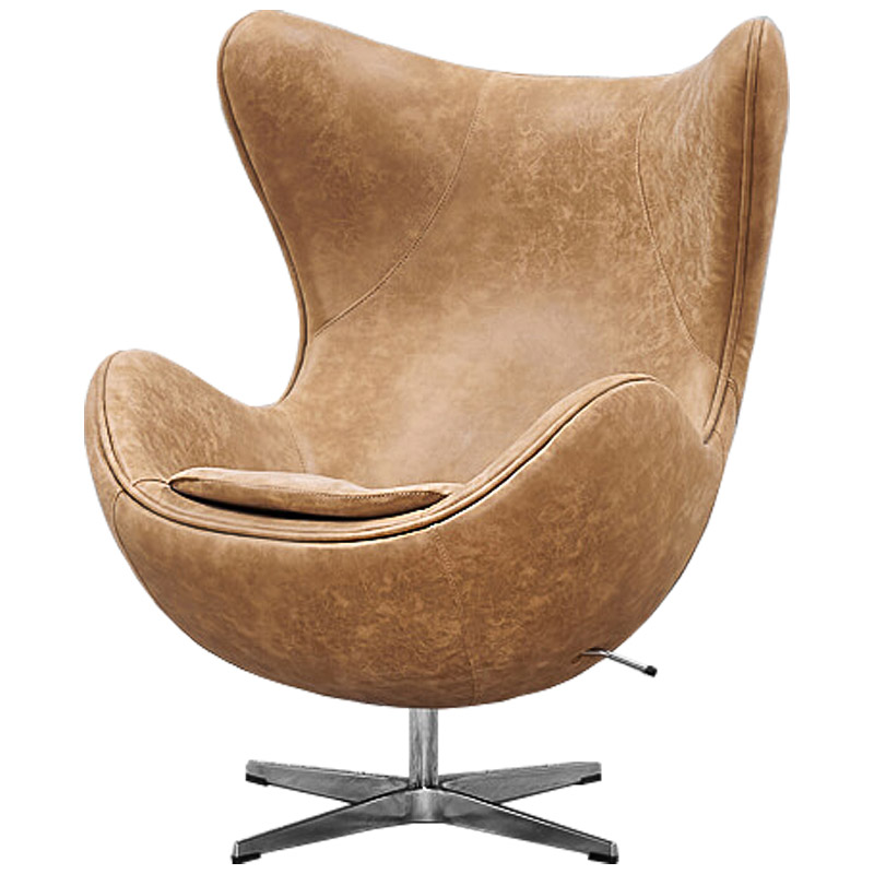 Кресло яйцо Egg Chair коричневая винтажная кожа Карамель Нержавеющая сталь Кресло яйцо Egg Chair коричневая винтажная кожа Карамель Нержавеющая сталь в Рязани | Loft Concept