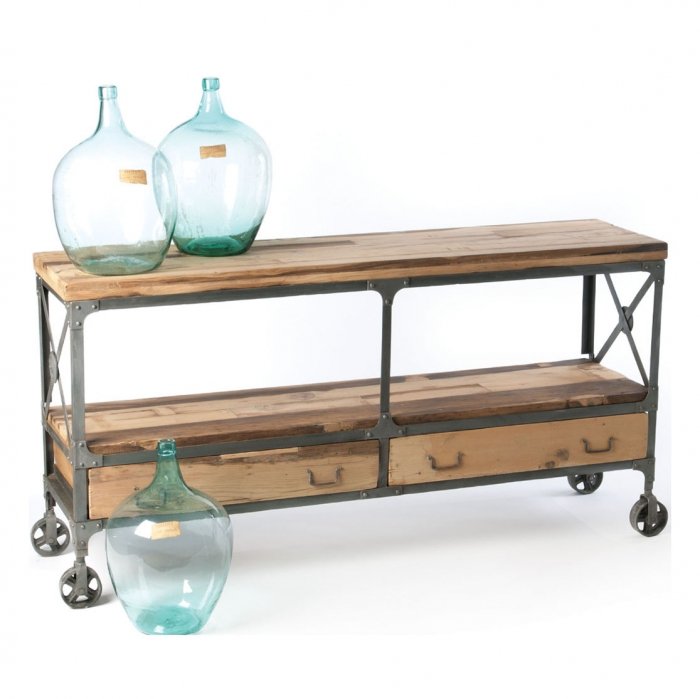 Консоль Industrial Metal Rust Rolling Reclaimed Wood Sideboard Консоль Industrial Metal Rust Rolling Reclaimed Wood Sideboard в Рязани | Loft Concept