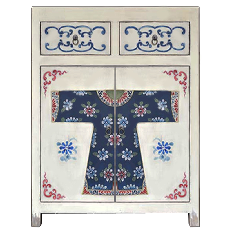 Белая тумба из массива сосны в Китайском стиле ручная роспись White Chinese Nightstand Белый Синий Зеленый Красный Белая тумба из массива сосны в Китайском стиле ручная роспись White Chinese Nightstand Белый Синий Зеленый Красный в Рязани | Loft Concept