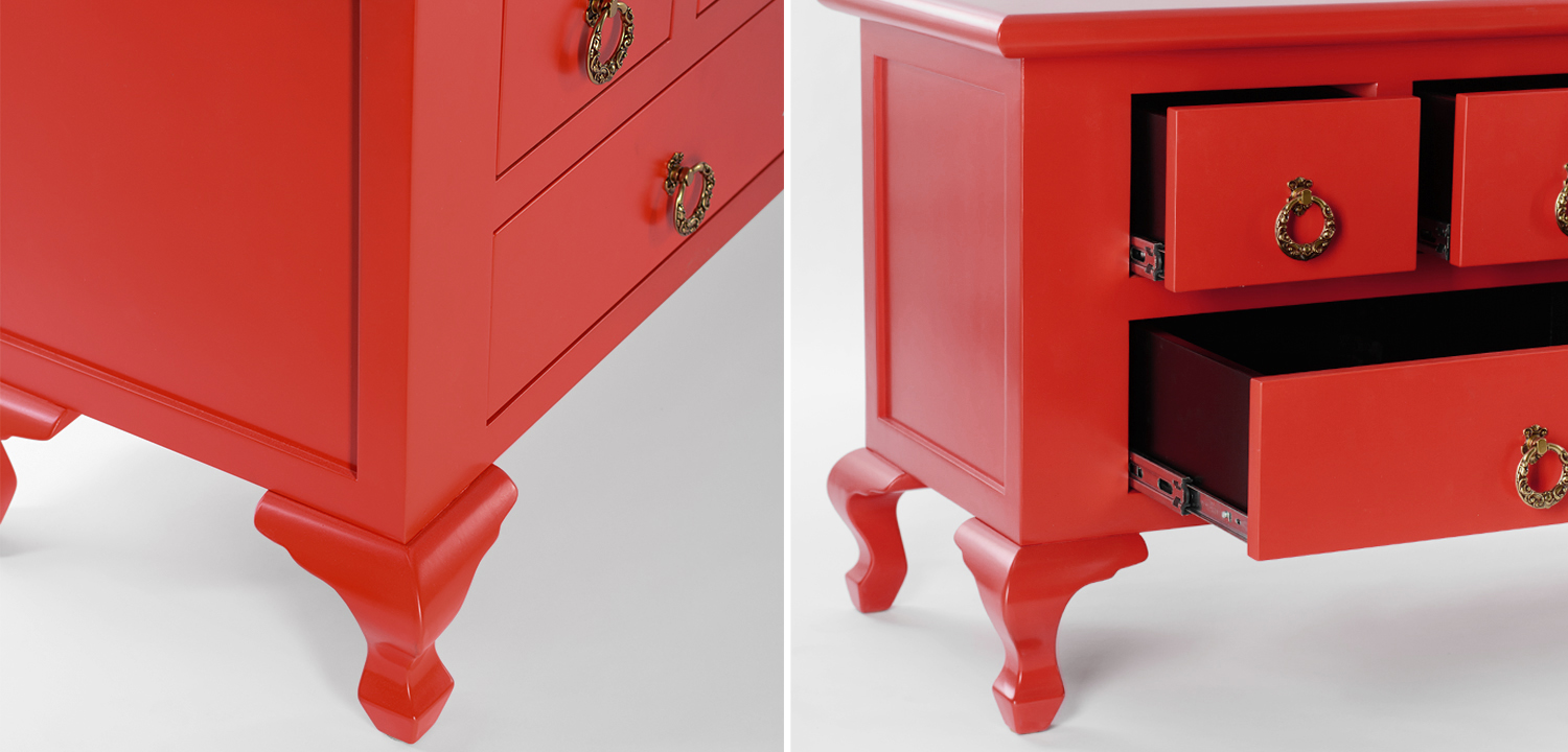 Комод длинный в стиле Шинуазри 9 ящиков Chinese Deep Red Красный - фото