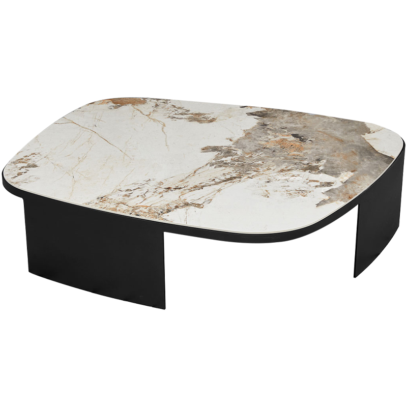 Кофейный стол с каменной столешницей Keir Coffee Table Черный Бежевый Бежево-серый Кофейный стол с каменной столешницей Keir Coffee Table Черный Бежевый Бежево-серый в Рязани | Loft Concept