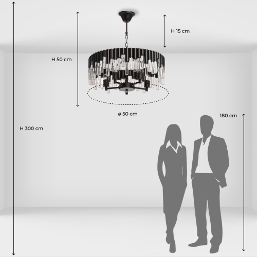 Люстра круглая из матового черного металла с подвесками из прозрачных стеклянных трубок Noir Tubes в Рязани