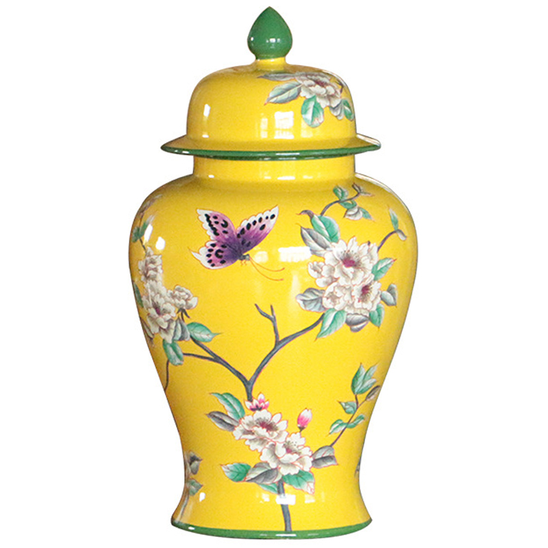 Ваза с крышкой Porcelain Yellow Garden Vase Желтый Зеленый Ваза с крышкой Porcelain Yellow Garden Vase Желтый Зеленый в Рязани | Loft Concept