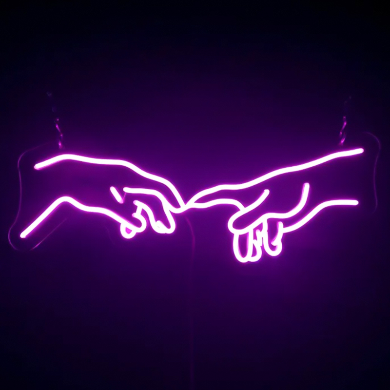 Неоновая настенная лампа Creation of Adam Hands Neon Wall Lamp Фиолетовый Неоновая настенная лампа Creation of Adam Hands Neon Wall Lamp Фиолетовый в Рязани | Loft Concept