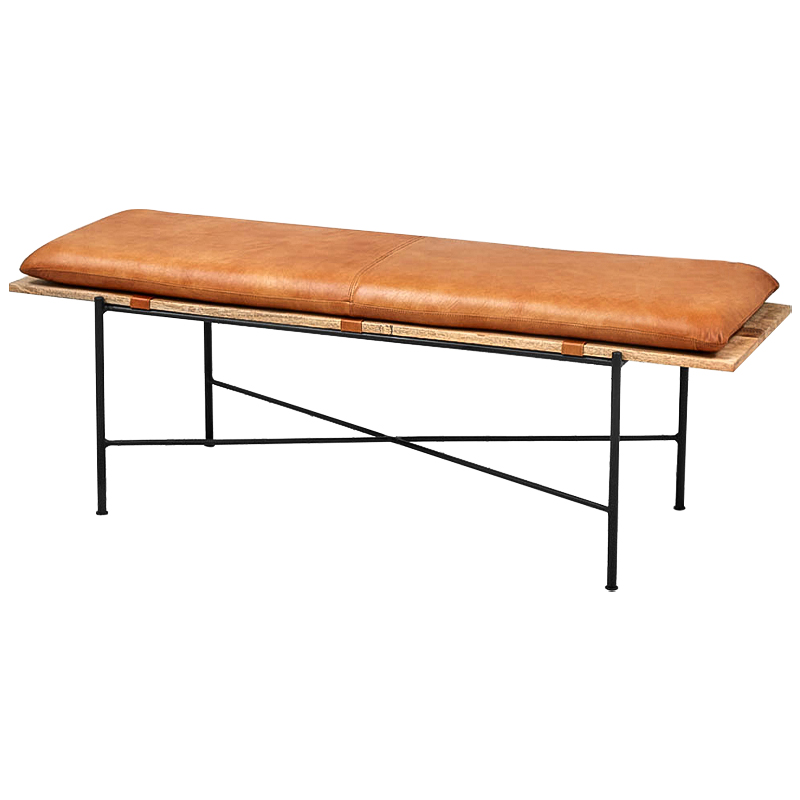 Банкетка Leather Metal Wood Bench Карамель Древесина Черный Банкетка Leather Metal Wood Bench Карамель Древесина Черный в Рязани | Loft Concept