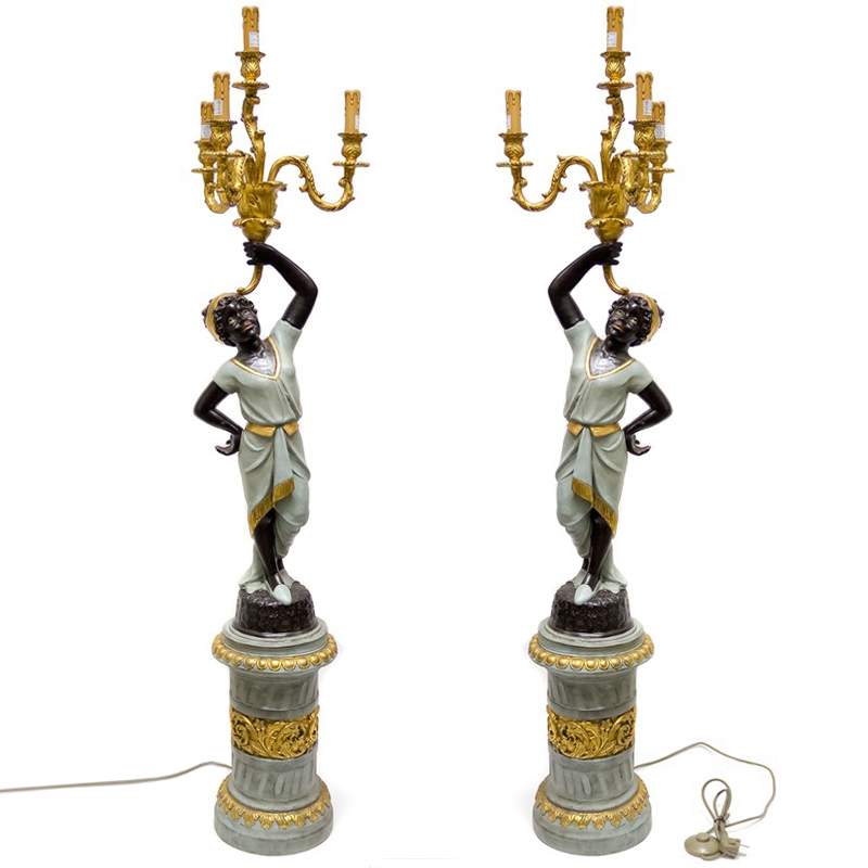 Торшер Girl With Candlestick Черный Бронза Голубой пастельный Торшер Girl With Candlestick Черный Бронза Голубой пастельный в Рязани | Loft Concept