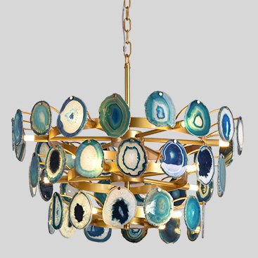 Люстра Agate Burst Chandelier 3 Round blue Зеленый Золотой Люстра Agate Burst Chandelier 3 Round blue Зеленый Золотой в Рязани | Loft Concept