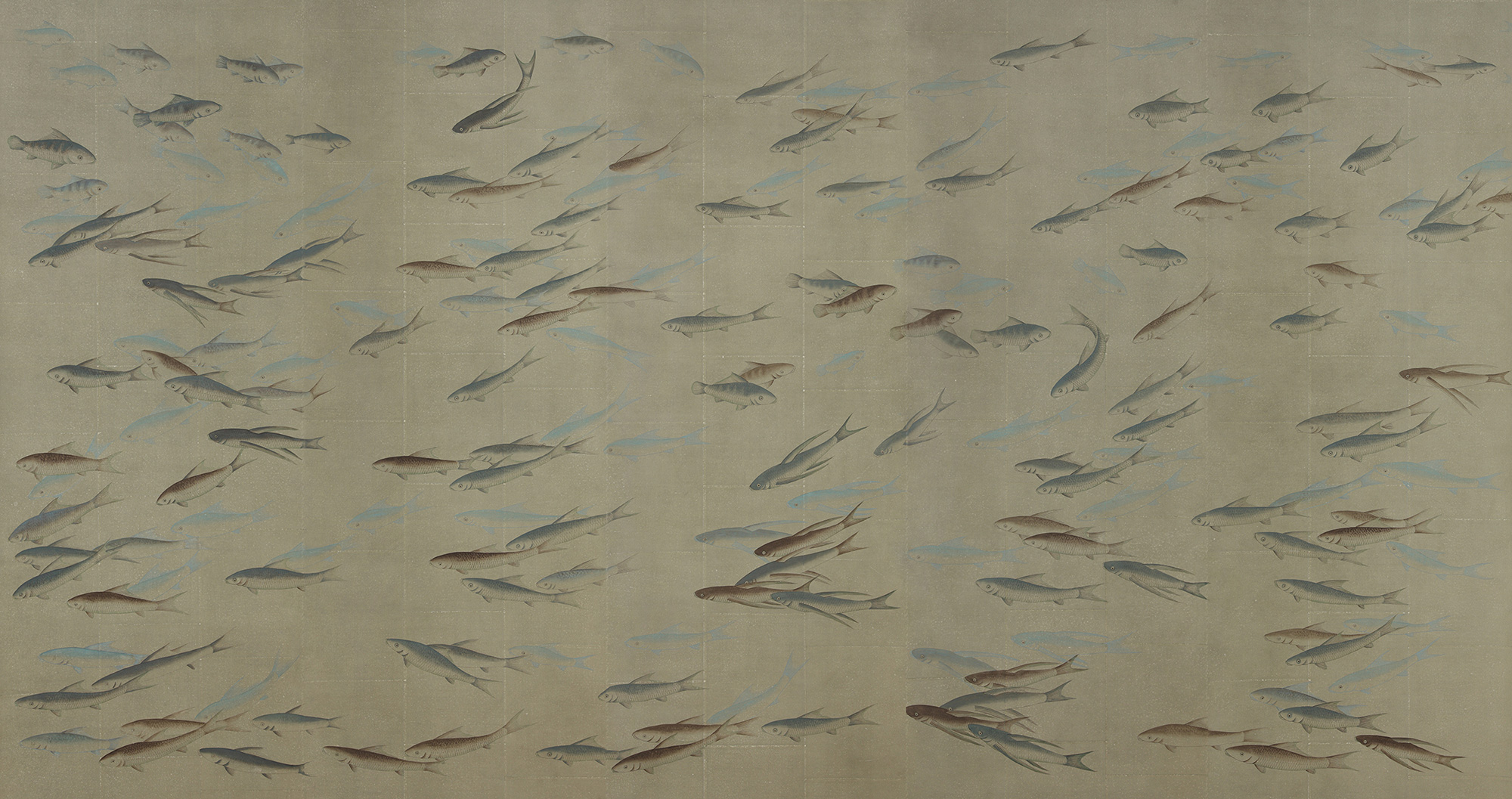 Обои ручная роспись Fishes Special Colourway on Lead Grey India tea paper Обои ручная роспись Fishes Special Colourway on Lead Grey India tea paper - постер Loft-Concept в Рязани