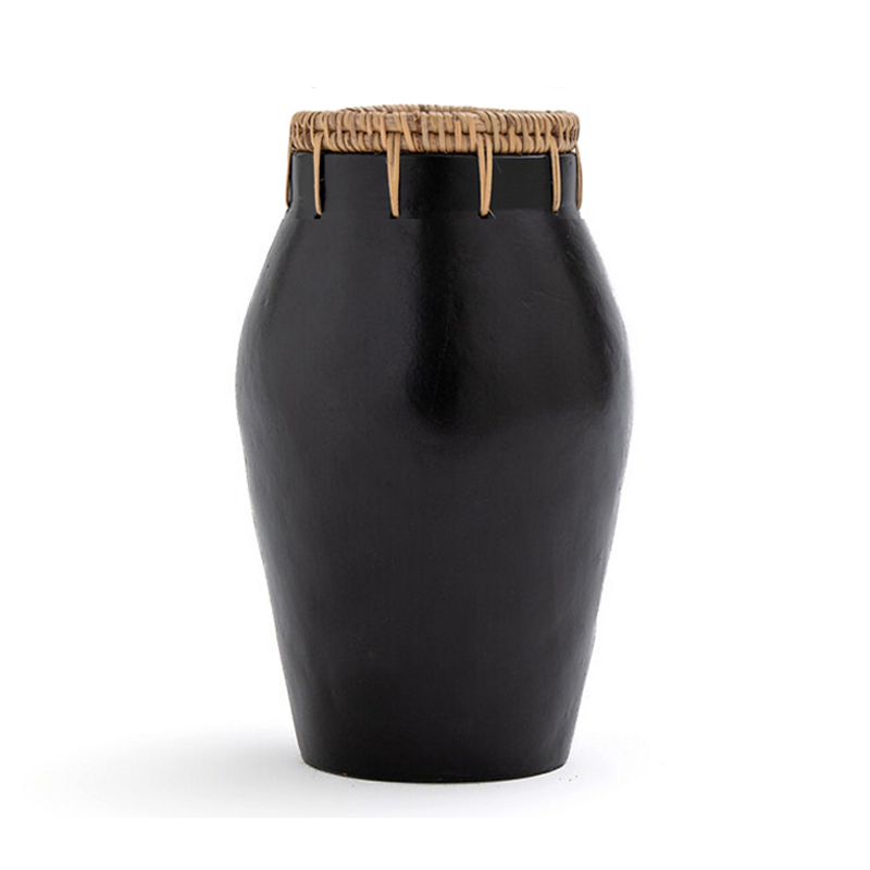 Ваза Ceramic Vase & Rattan D15 Черный Ваза Ceramic Vase & Rattan D15 Черный в Рязани | Loft Concept