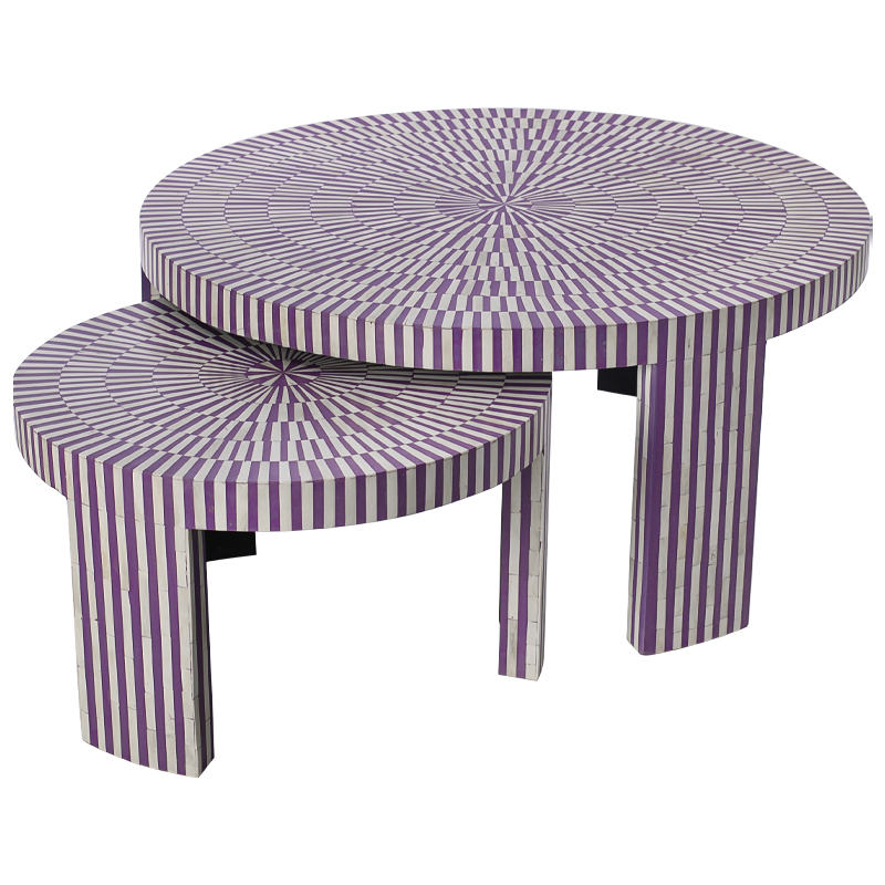 Комплект столиков Bone Inlay Round Violet Фиолетовый Белый в Рязани | Loft Concept 