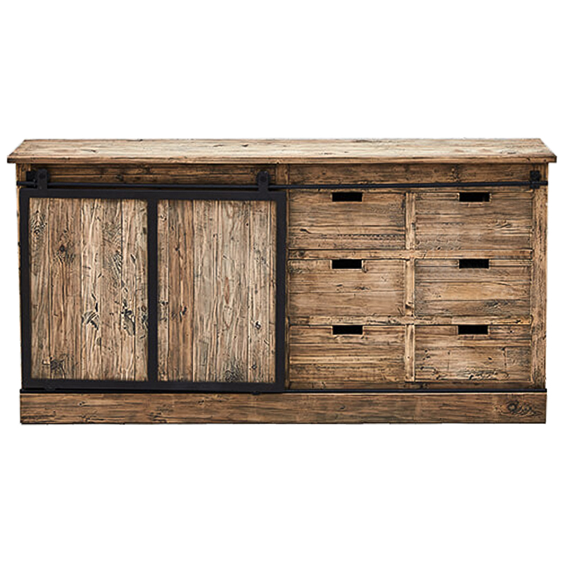 Комод с 6-ю ящиками и раздвижной дверцей лофт Ernesto Wood Commode Коричневый Черный Комод с 6-ю ящиками и раздвижной дверцей лофт Ernesto Wood Commode Коричневый Черный в Рязани | Loft Concept