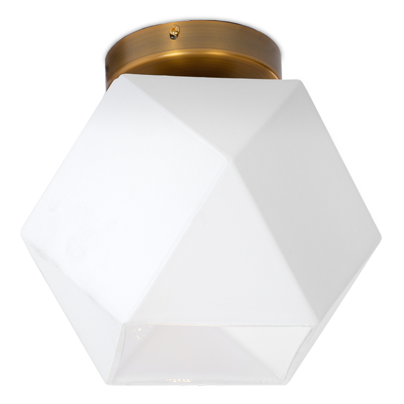 Потолочный светильник Sculptural Glass Faceted Flushm Milk Латунь сатинированная Белый Потолочный светильник Sculptural Glass Faceted Flushm Milk Латунь сатинированная Белый в Рязани | Loft Concept