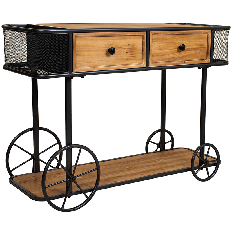 Консоль на колесах c 2-мя выдвижными ящиками Cabrera Console Древесина Черный Консоль на колесах c 2-мя выдвижными ящиками Cabrera Console Древесина Черный в Рязани | Loft Concept